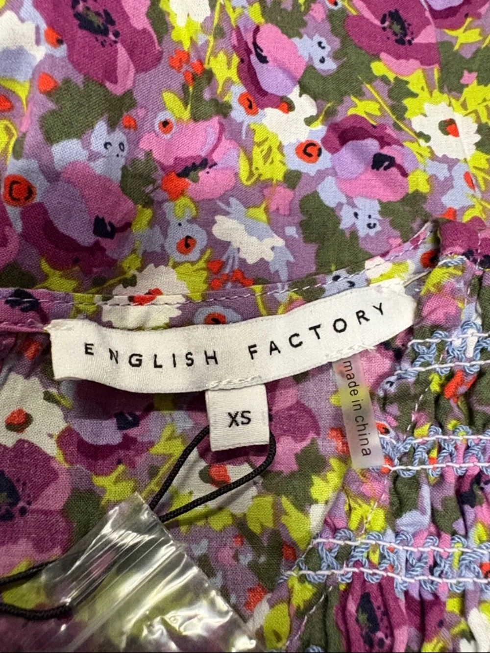 NWT English Factory Floral Smocked Midi Dress - XS purple multi - Picture 8 of 8